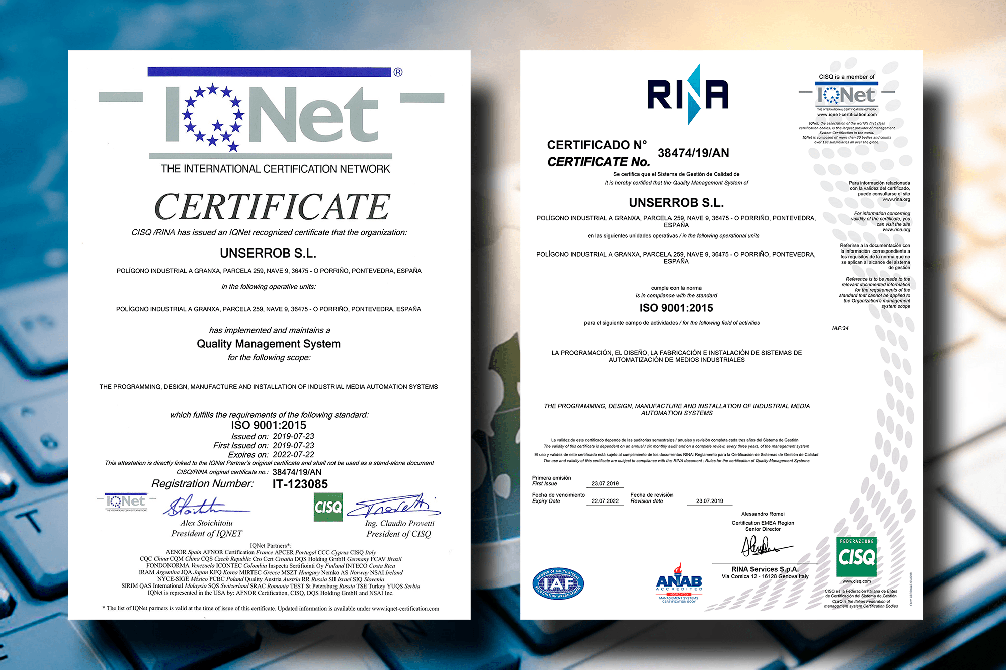 CERTIFICADO ISO9001 UNSERROB